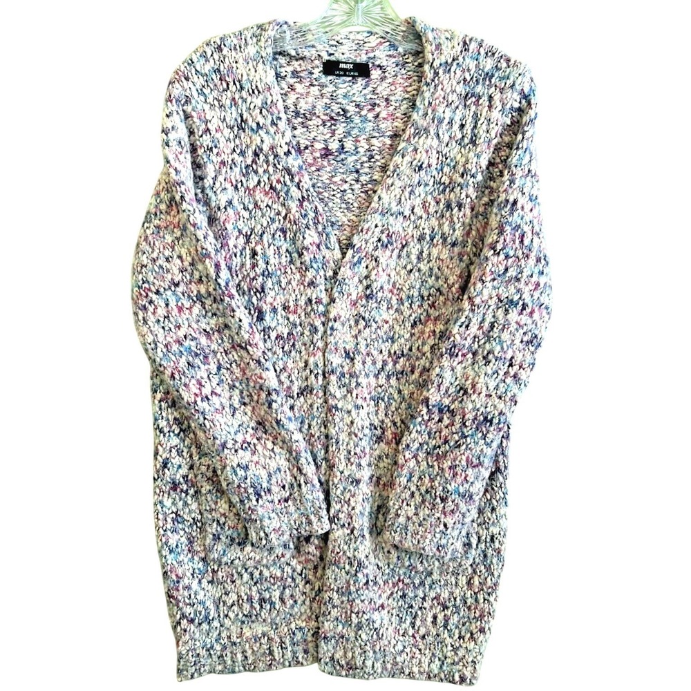 Max Studio Chunky Knit Cardigan Sweater Womens Size 16 Multicolor Cozy Boho